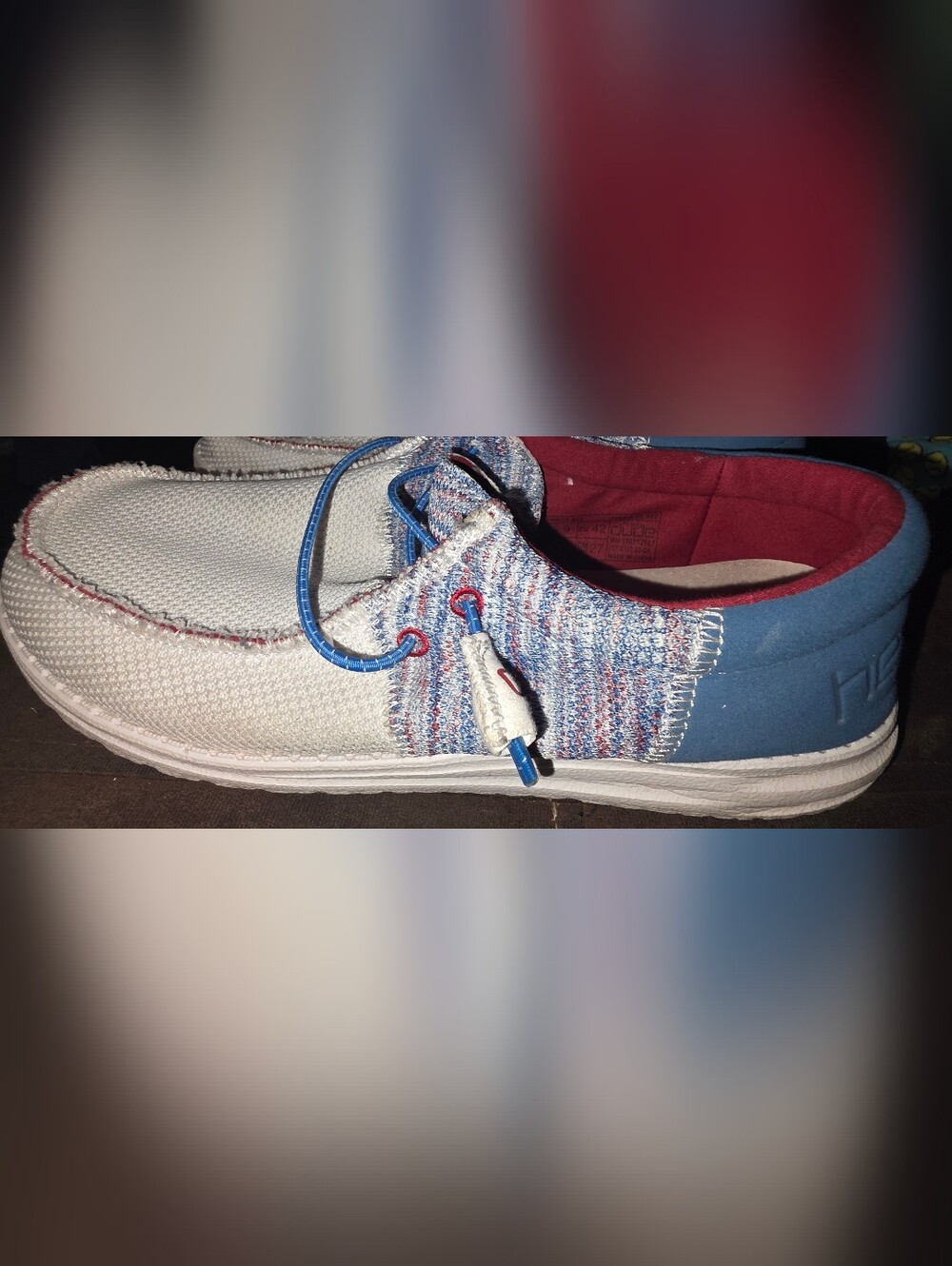 Hey Dude Men's Wally Linen Loafers- White/Blue/Red - Picture 4 of 5